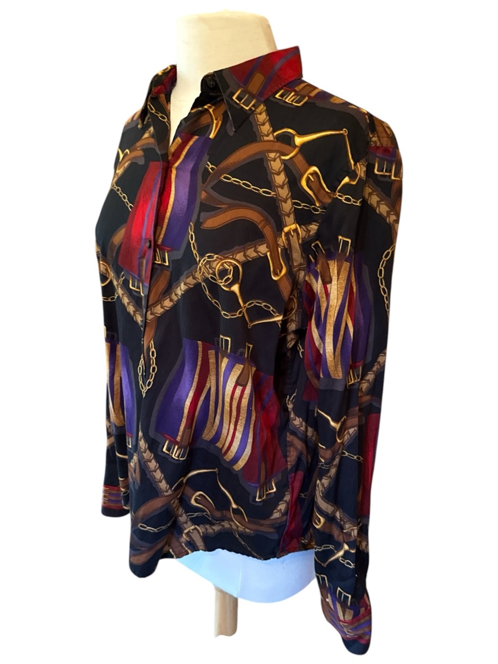 Lauren Ralph Lauren Vintage Button-Down Top Equestrian Print Excellent Size Med - Picture 2 of 9